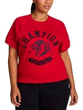NEW! Champion Women Short Sleeve Logo Fleece Sweater T-Shirt, Tee XS-XL 4 Colors